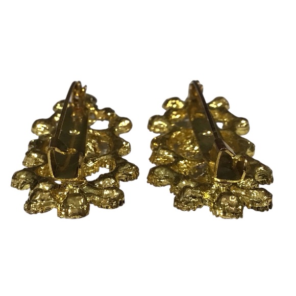 Openwork Twin Brooch Pair Gold Tone Clear Rhinestones Vintage Costume Fashion - Picture 5 of 12
